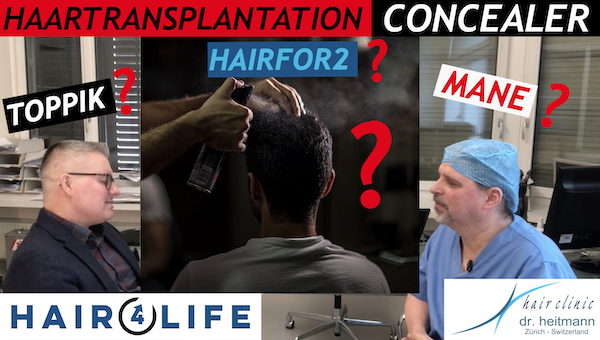 Haartransplantation und Haarverdichtungsprays wie Mane, Hairfor2 und Streuhaar - Schütthaar wie Toppik, Cover Hair vom DM, Supermillionhair